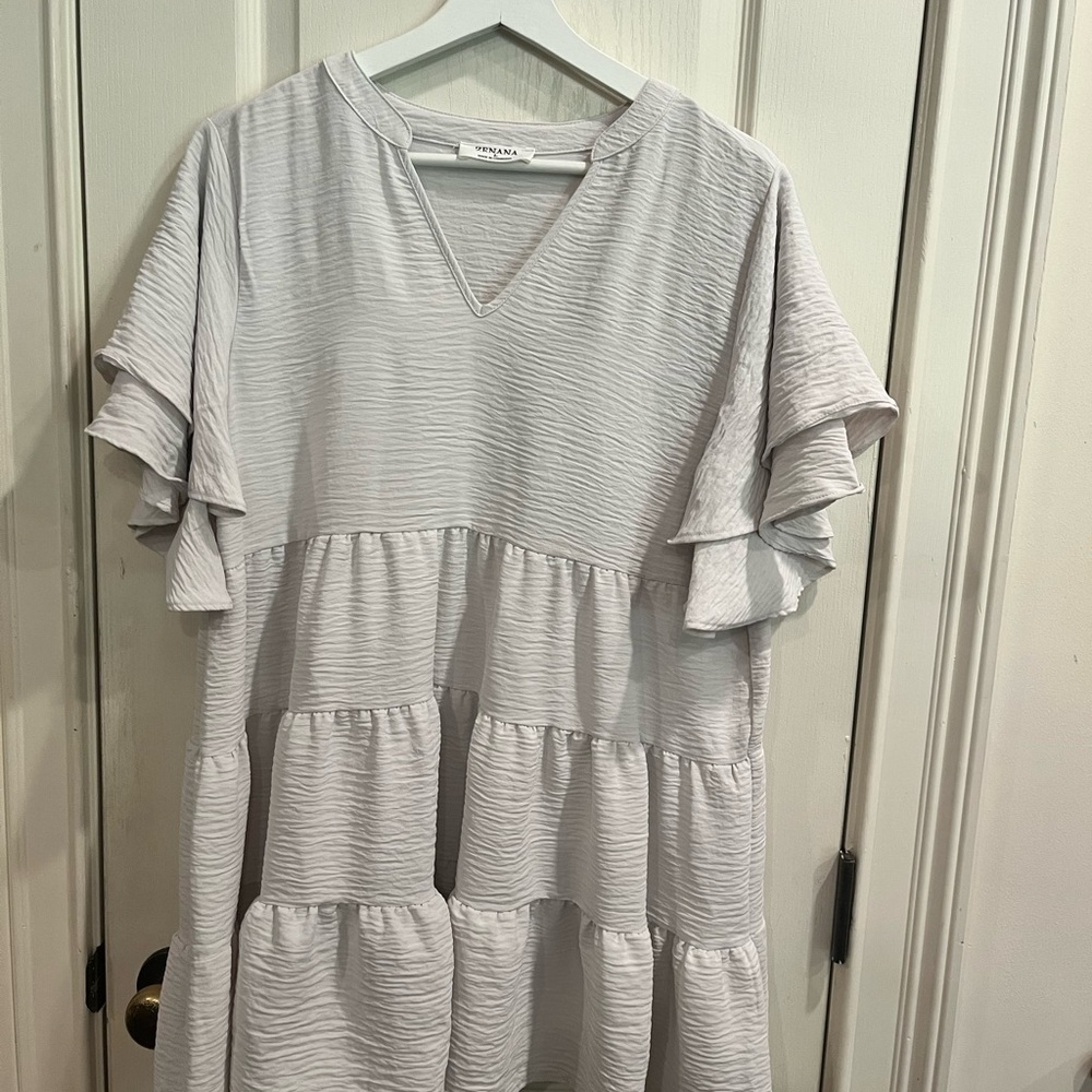 Gray Tiered Ruffle Dress/Shirt
